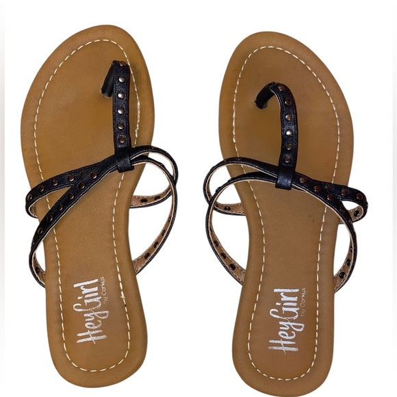 Hey Girl by Corkys Swimsuit Studded Slip On Sandal in Tan and Black Size 7 - Picture 1 of 5